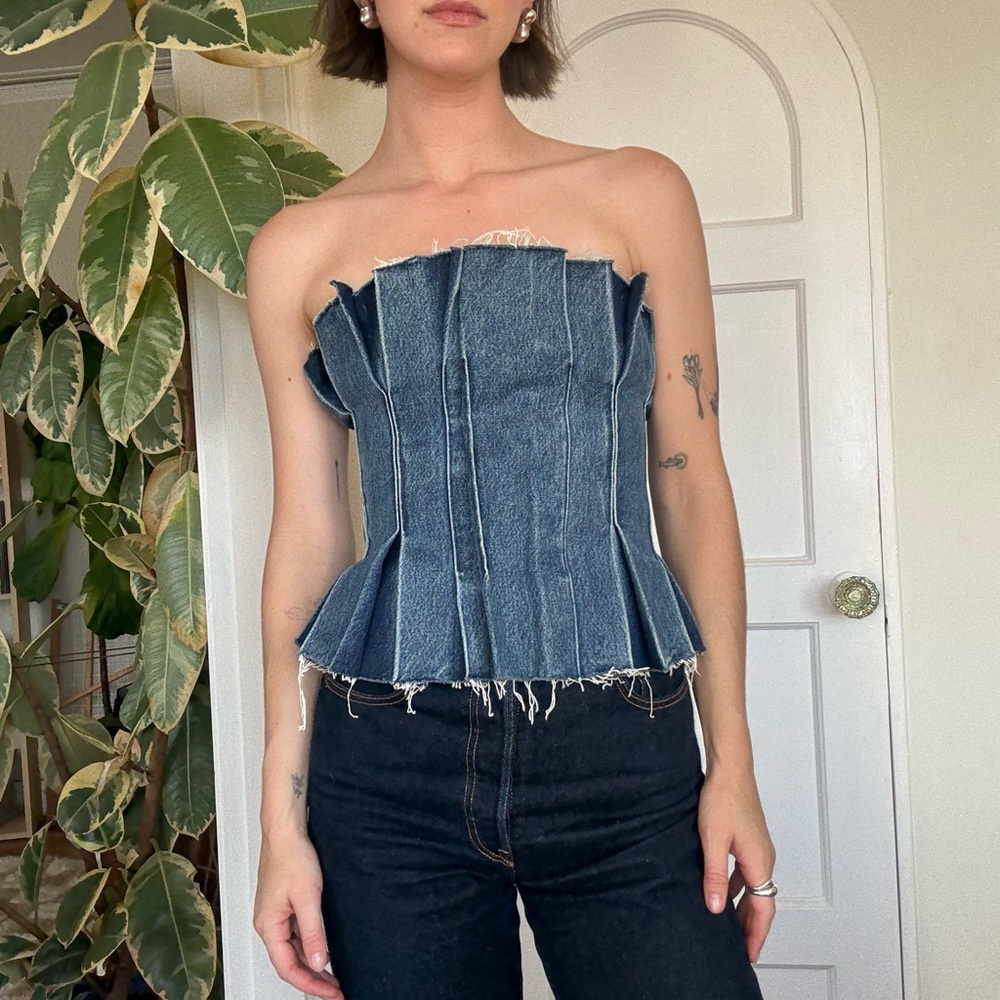 Denim Strapless Corset Top